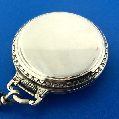 1928 Hamilton 14K White Gold-Filled Railroad Grade Open Face Pocket Watch w/Fob