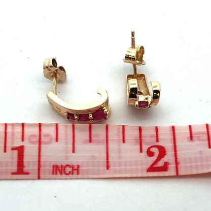 Designer Mexico 14K Yellow Gold Round Ruby Drop Stud Earrings