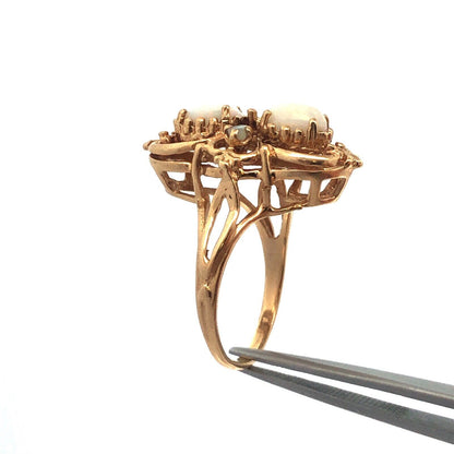 Vintage Art Deco Design 10K Yellow Gold Opal Statement Cocktail Ring