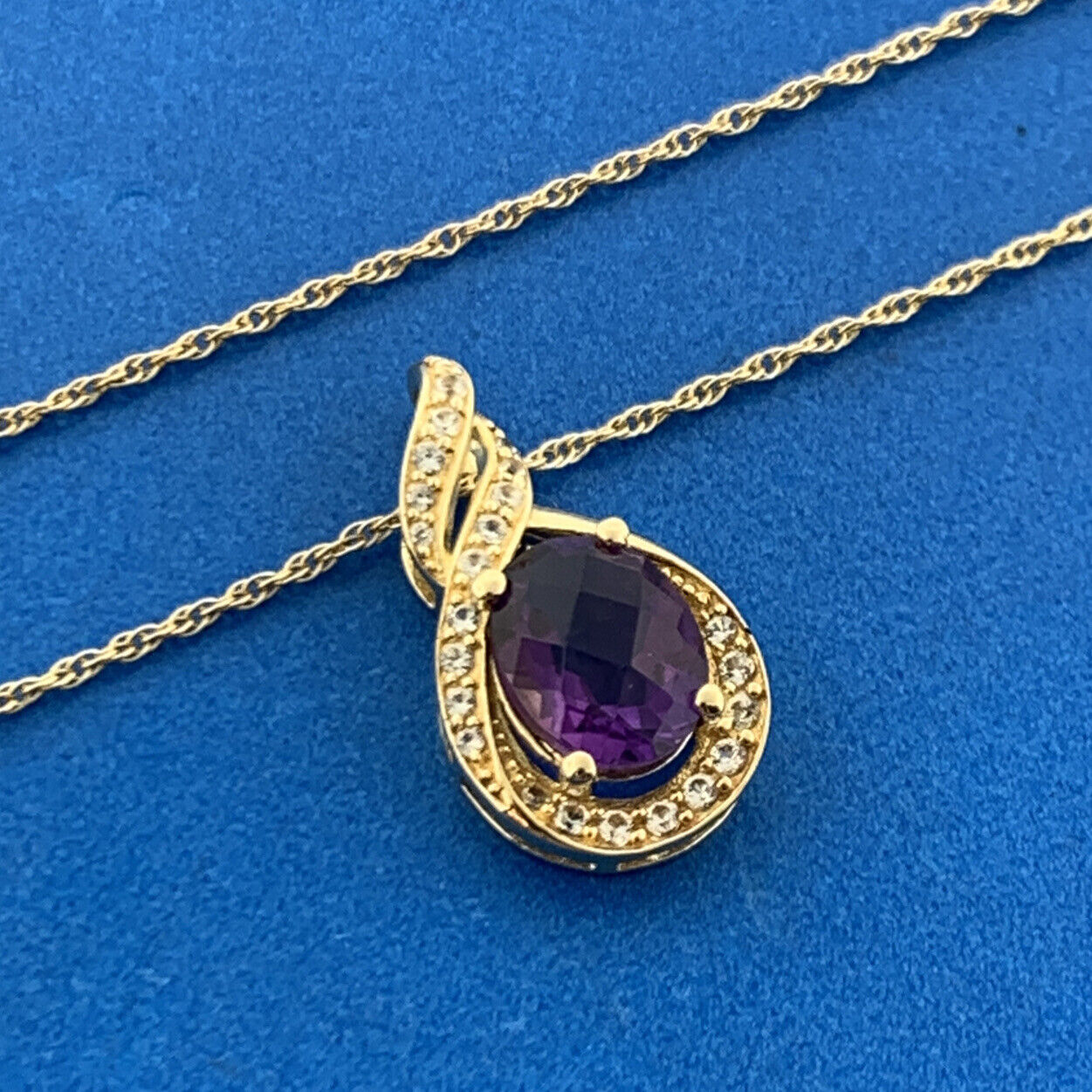 Designer 925 Sterling Silver Vermeil Amethyst Diamond Drop Pendant Necklace