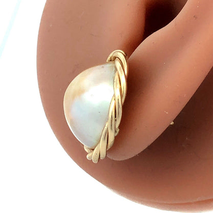 Estate 14K Yellow Gold Round Mabe Pearl Bird's Nest Statement Stud Earrings