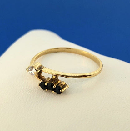 14K Yellow Gold Sapphire Diamond Modernist Bypass September Sweetheart Wire Ring
