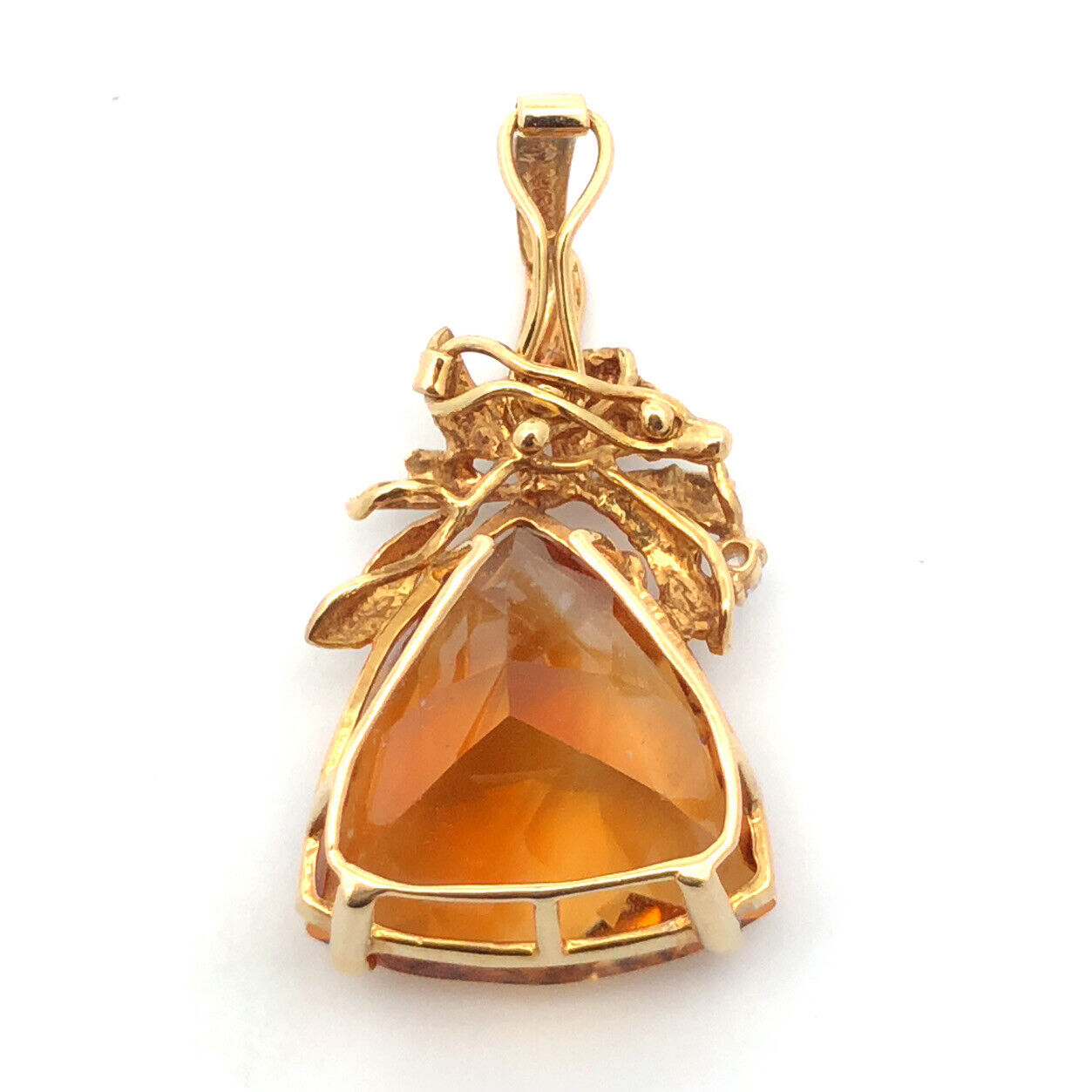 Vintage 14K Yellow Gold Trillion Citrine Diamond Accented Enhancer Pendant