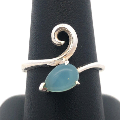 Sohpia Fiori 925 Sterling Silver Pear Aventurine Cabochon Modernist Bypass Ring