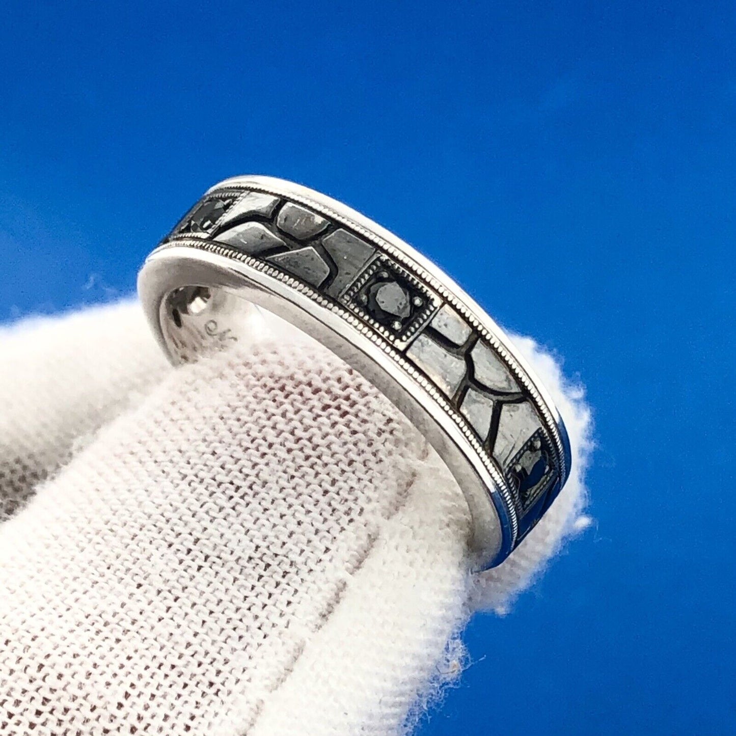 Neil Lane 14K White Gold Black Diamond Sz 8.75 Unisex Wedding Bridal Band Ring