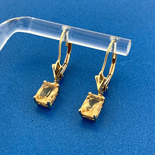 November Anniversary 14K Yellow Gold Rectangle Citrine Drop Dangle Earrings