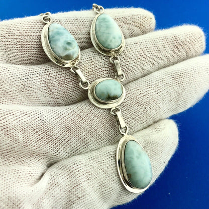 Stunning Sterling Silver 925 Cabochon Larimar Triangular S Link 15" Necklace