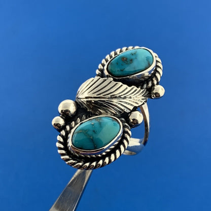 Designer J Lee Sterling Silver 925 Blue Turquoise Floral Finger Ring Size 4