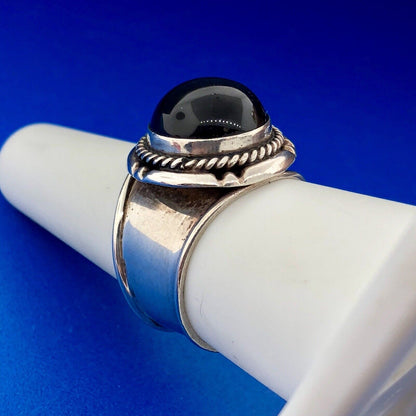 Designer Sterling Silver 925 Black Onyx Concho Style Wide Cigar Band Dome Ring