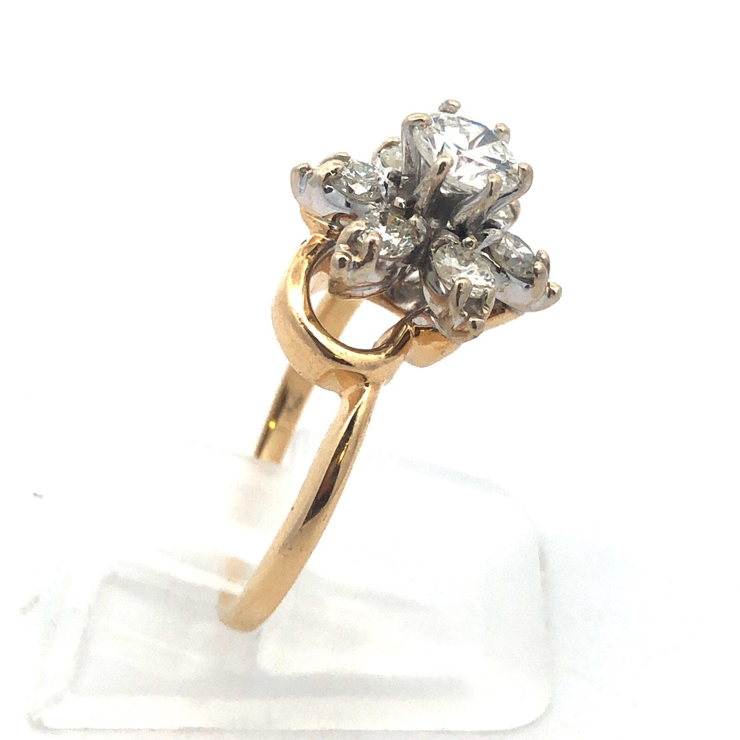 Vintage 14K Yellow Gold Diamond Flower Cluster Engagement Cocktail Ring