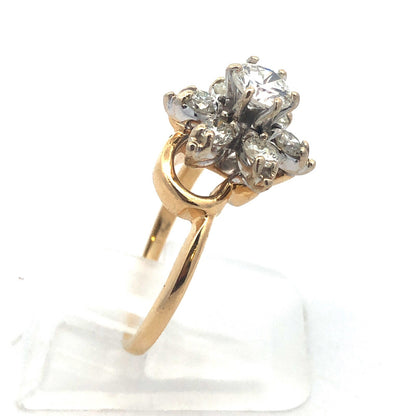 Vintage 14K Yellow Gold Diamond Flower Cluster Engagement Cocktail Ring