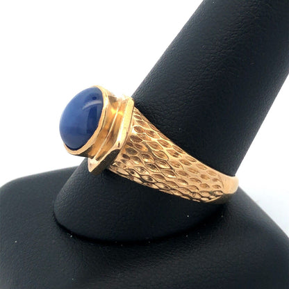 Art Deco 14K Yellow Gold Blue Star Sapphire Abstract Snake Design Unisex Ring