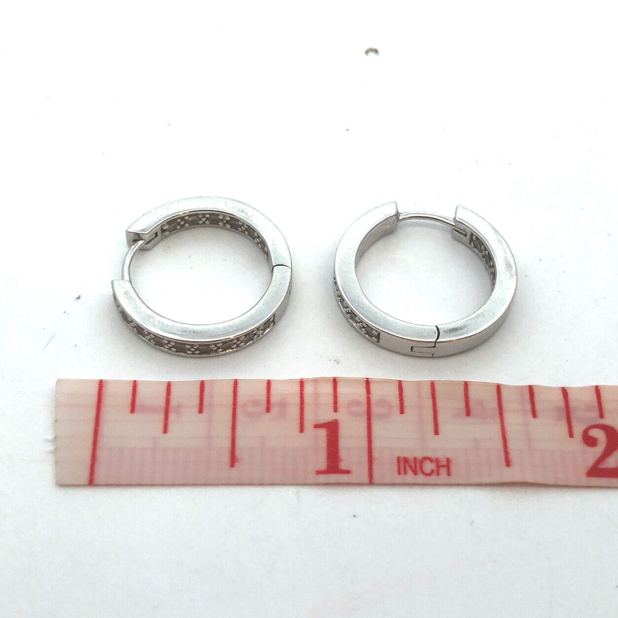 Designer 14K White Gold Round Diamond Hinged Hoop Earrings