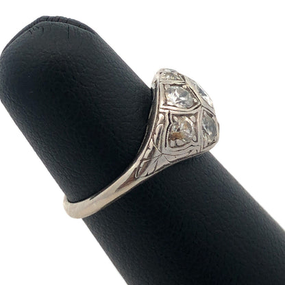 Vintage Platinum Round Diamond Cluster Anniversary Ring