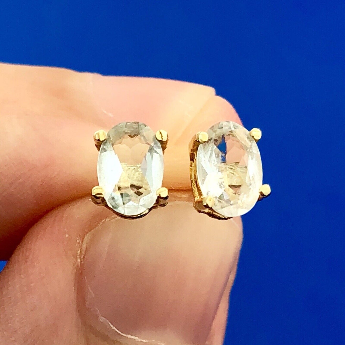 Designer 14K Yellow Gold Oval Aquamarine March Occasion Sweetheart Stud Earrings