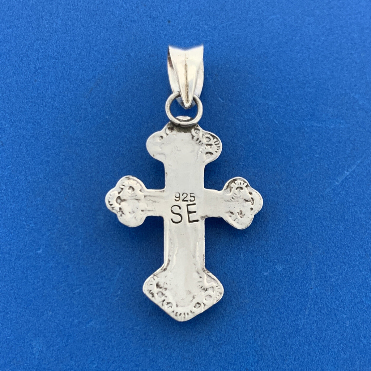 Native American 925 Sterling Silver Concho Style Mixed Gemstone Cross Pendant
