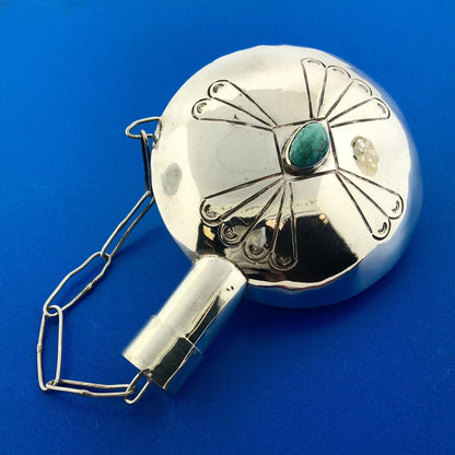 Native American 925 Sterling Silver Turquoise Hand Stamped Tobacco Flask Canteen