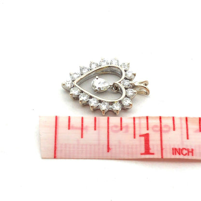 14K White Gold Round Pear Diamond Dangle Heart Anniversary Pendant