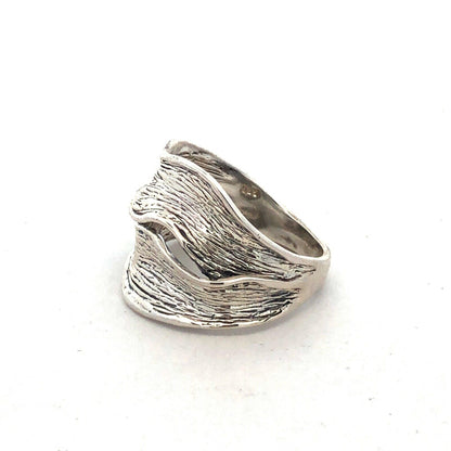 Designer Hagit Gorali Israel 925 Sterling Silver Textured Wave Wide Band Ring