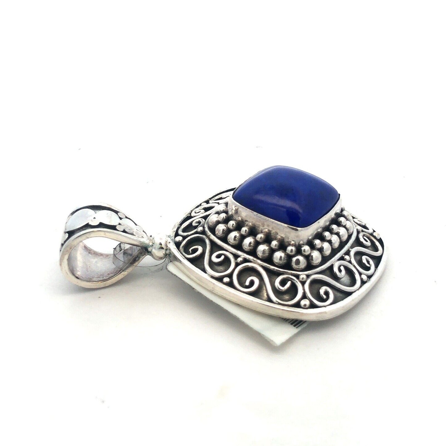 Designer BA 925 Sterling Silver Square Lapis Lazuli Scroll Statement Pendant