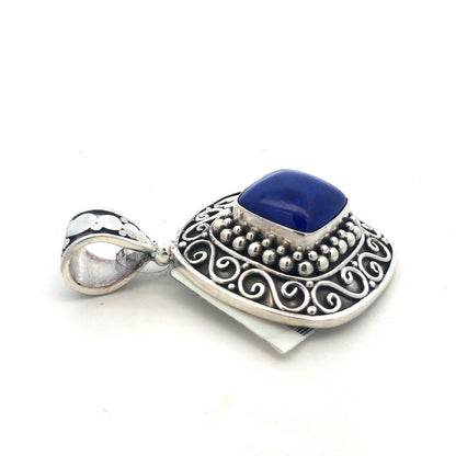 Designer BA 925 Sterling Silver Square Lapis Lazuli Scroll Statement Pendant