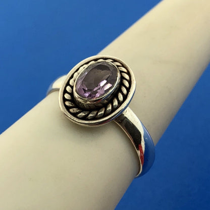 Retro Sterling Silver 925 Oval Amethyst February Anniversary Birthstone Ring