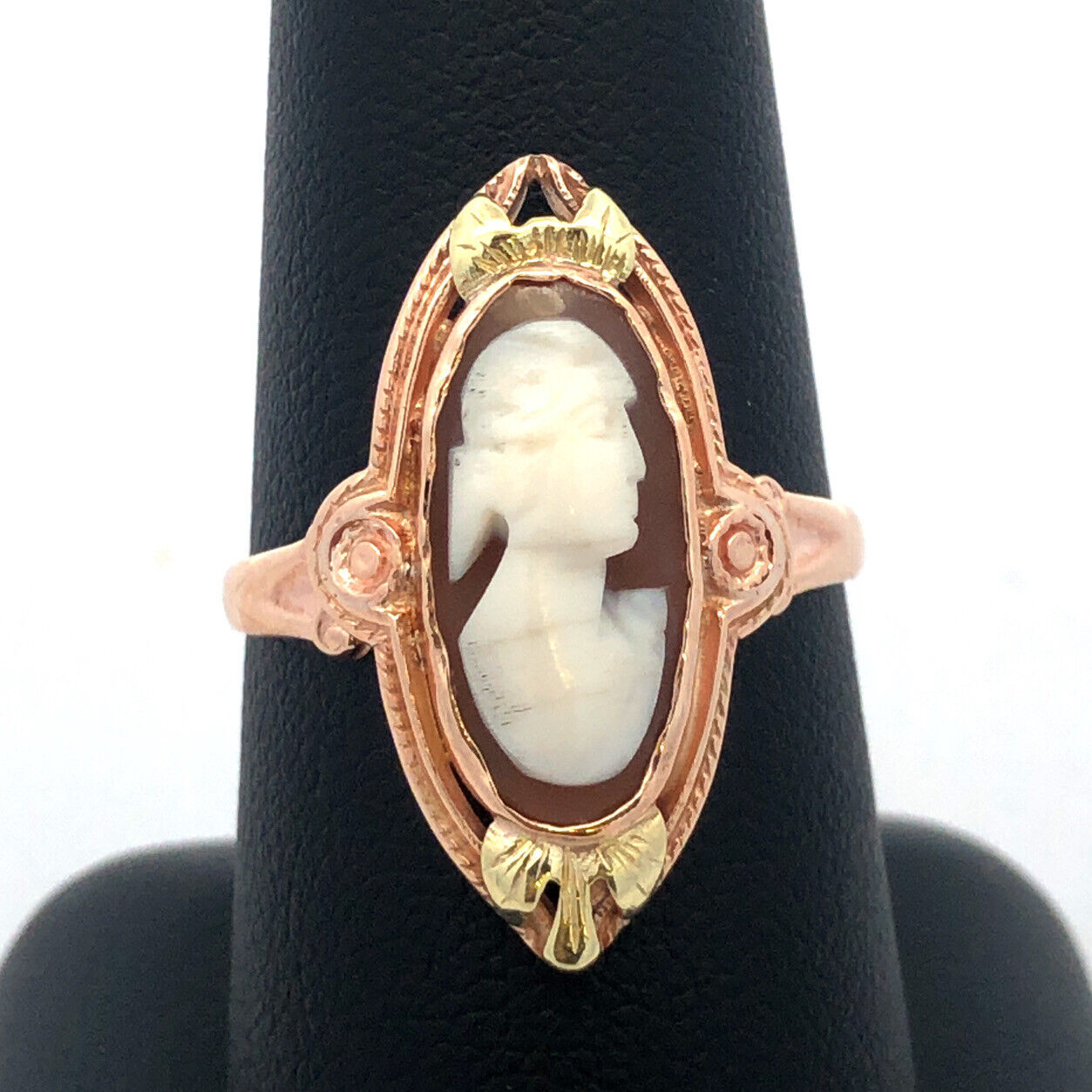 Antique 10K Yellow Gold Oval Carved Cameo Statement Cocktail Size 9 Ring