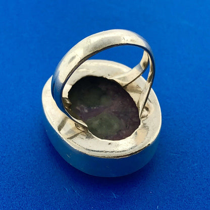 Estate Sterling Silver 925 Ruby In Zoisite Oval Cabochon Statement Ring