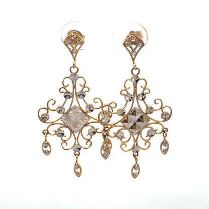 14K White Yellow Gold Chandelier Wedding Bridal Filigree Ornate Dangle Earrings