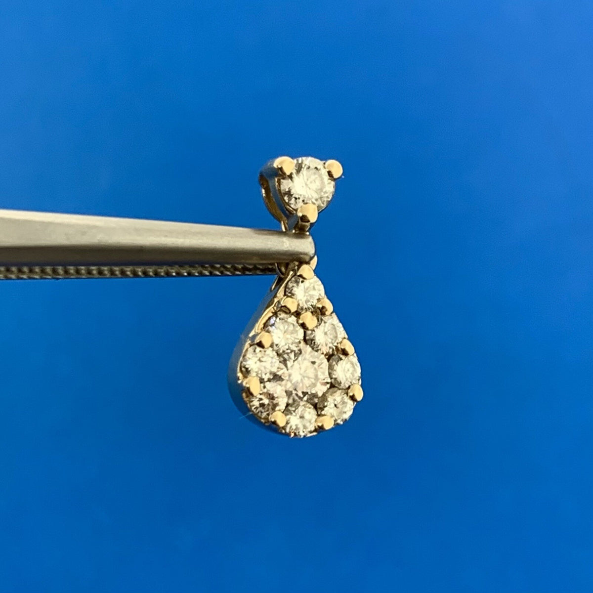 Designer 14K Yellow Gold Diamond Cluster Pear Drop Pendant