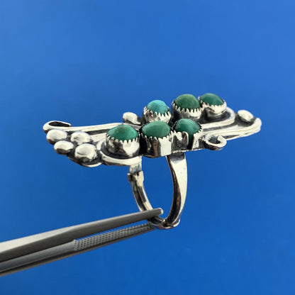 Native American Old Pawn 925 Sterling Silver Turquoise Cabochon Statement Ring