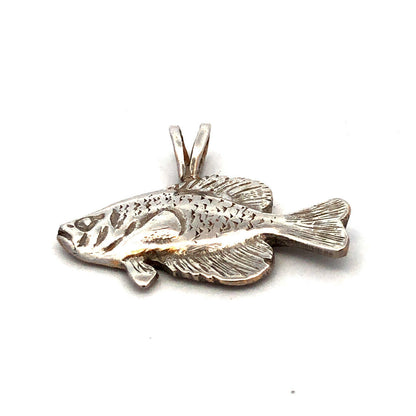 Vintage 14K White Gold Bass Crappie Textured Fish Fisherman Pendant