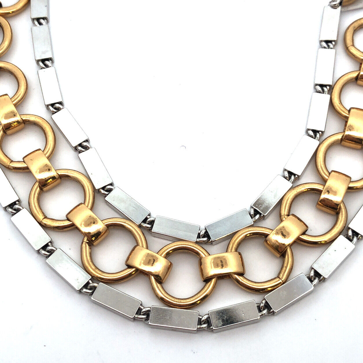 Vintage Monet Gold & Silver Tone Polished Three Strand Layered Chain Necklace