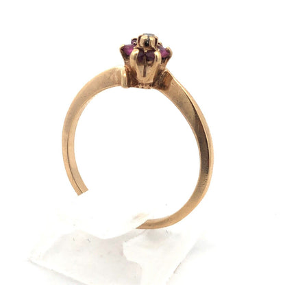 Designer GTR 10K Yellow Gold Round Purple Ruby Diamond Flower Promise Ring