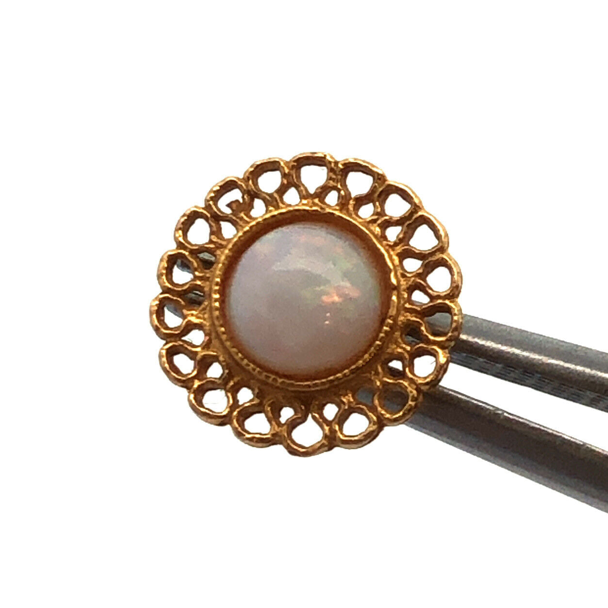 14K Yellow Gold Opal Filigree Detail Stud Earrings