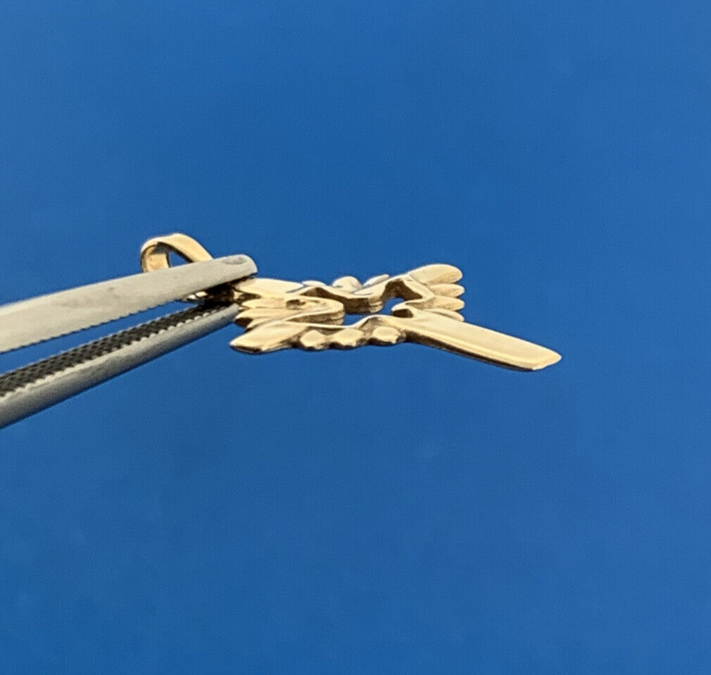 Designer 10K Yellow Gold Modernist Peace Dove Religious Communion Cross Pendant