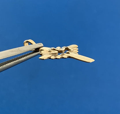 Designer 10K Yellow Gold Modernist Peace Dove Religious Communion Cross Pendant