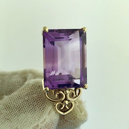 Estate 14K Yellow Gold Rectangular Cut Amethyst Statement Enhancer Pendant