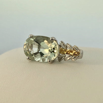 18K White Yellow Gold Prasiolite Green Amethyst February Statement Pendant