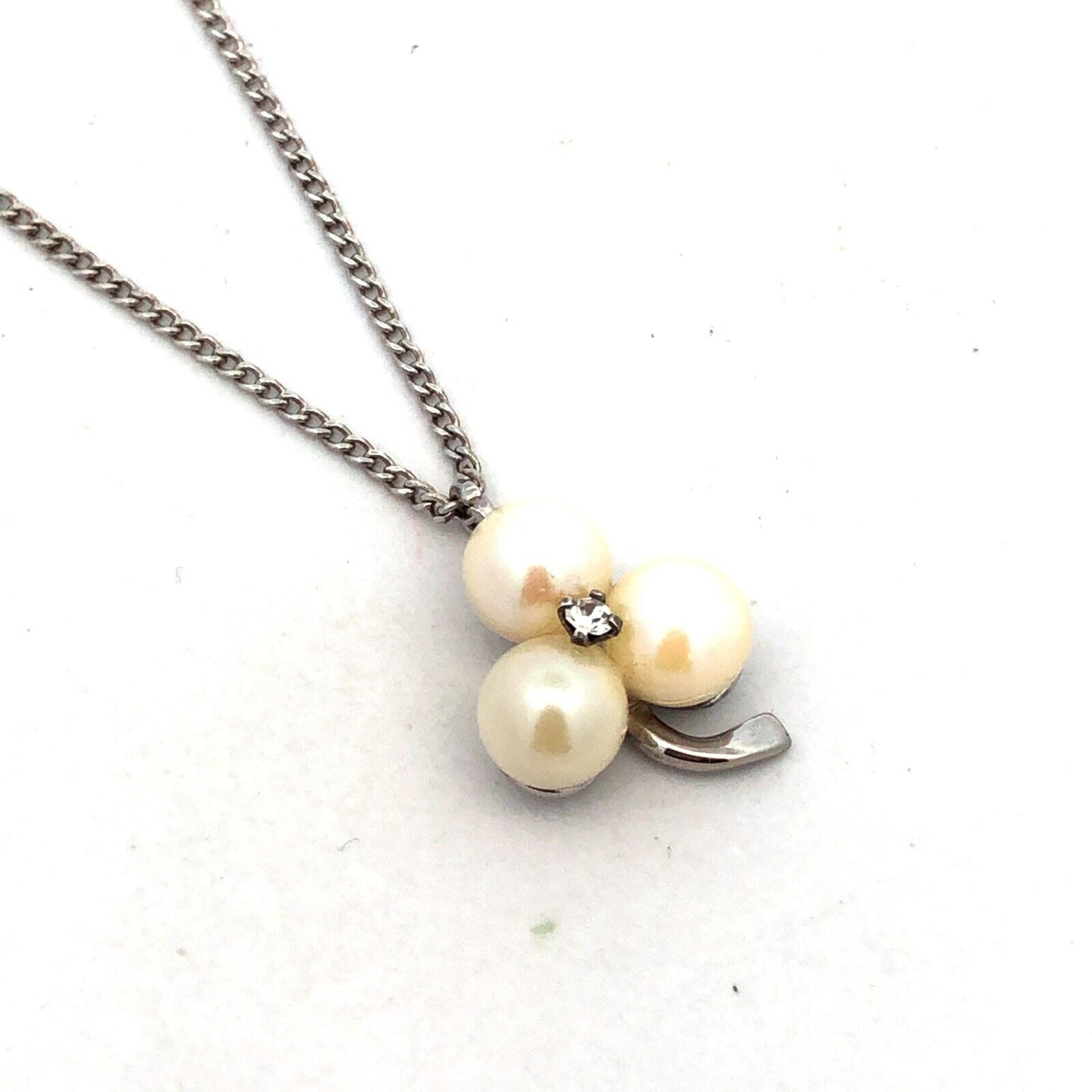 Designer 925 Sterling Silver Pearl Cubic Zirconia Clover Luck Pendant Necklace