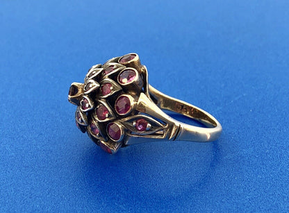 Art Deco 10K Yellow White Gold Ruby Cluster Princess July Anniversary Ring