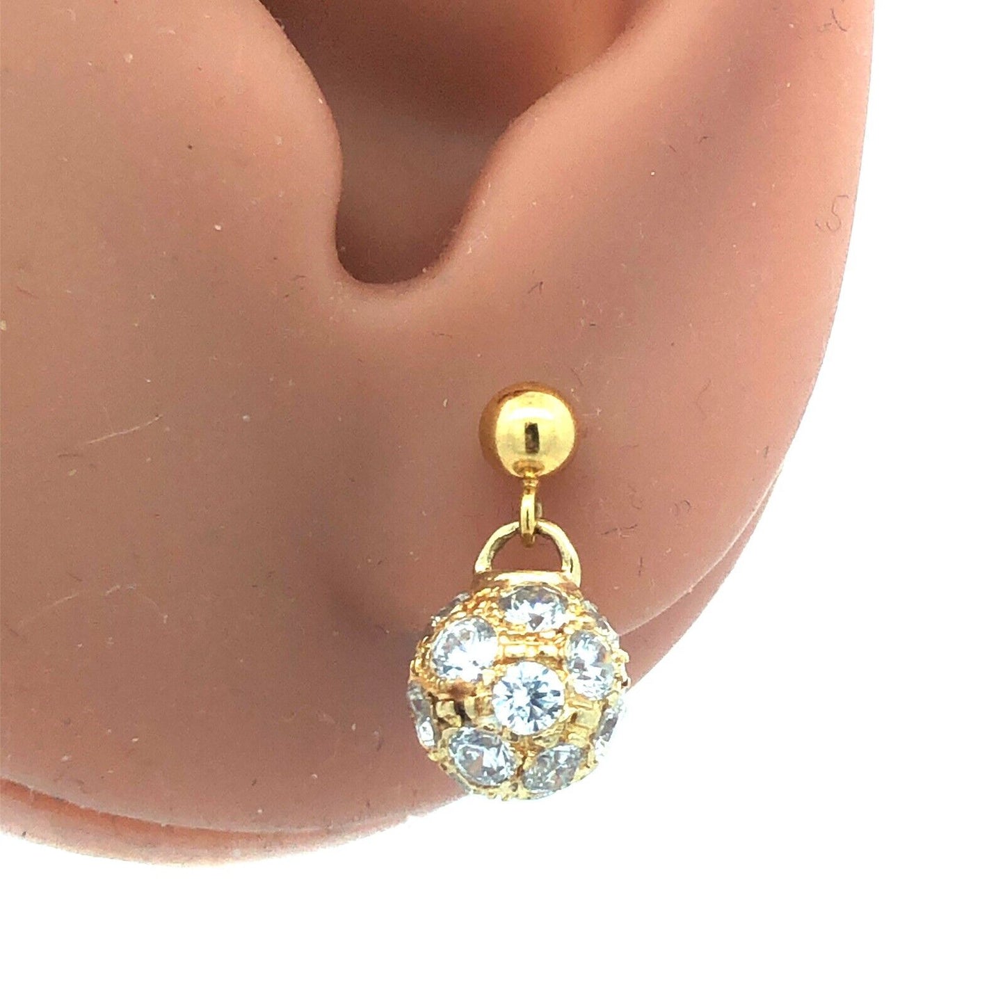 14K Yellow Gold Cubic Zirconia CZ Disco Ball Statement Drop Dangle Earrings