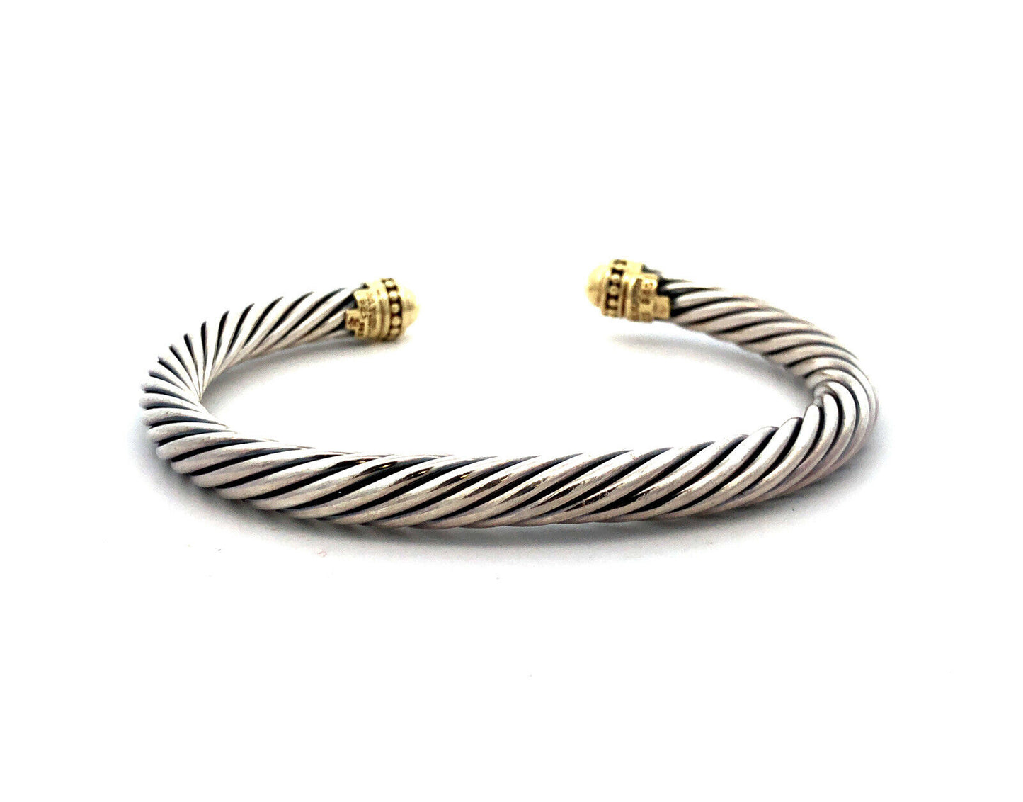 David Yurman 925 Sterling Silver 14K Yellow Gold 7mm Cable Cuff Bracelet