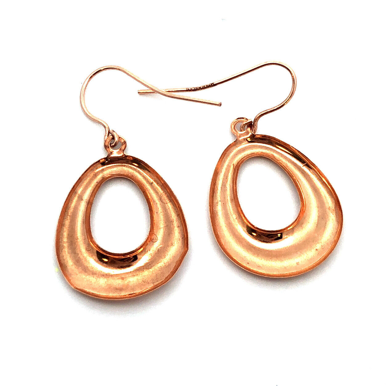 Designer 14K Rose Gold Textured Cut Out Oval Hook Drop Dangle Earrings