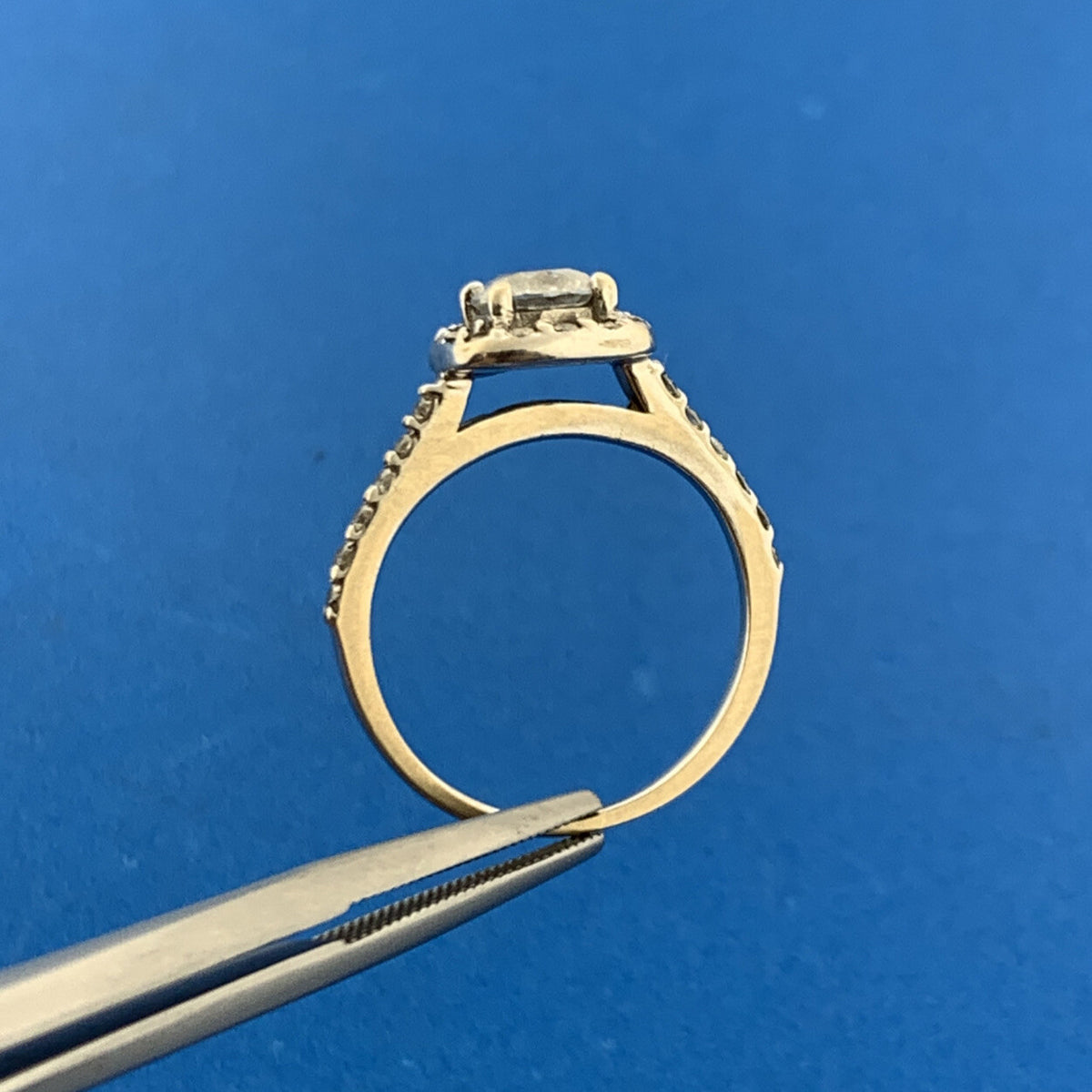 Designer 14K White Gold Diamond Solitaire Halo Accented Sz 6.25 Engagement Ring