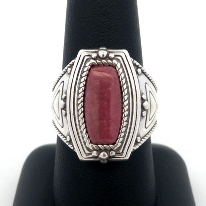 Native American 925 Sterling Silver Pink Jasper Heart Chakra Chunky Ring