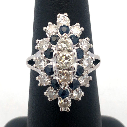 14K White Gold Diamond Sapphire September Anniversary Occasion Statement Ring