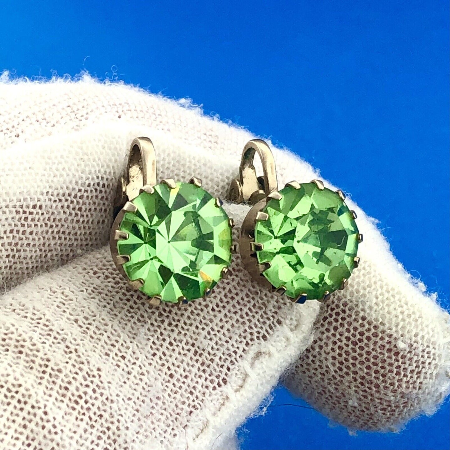 Estate Gold Tone Chartreuse Lime Green Rhinestone Pin Brooch Clip Earrings Set