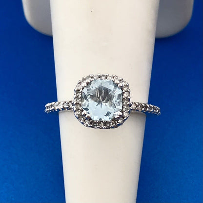 Effy 14k White Gold Aquamarine Diamond Halo Accented March Anniversary Ring