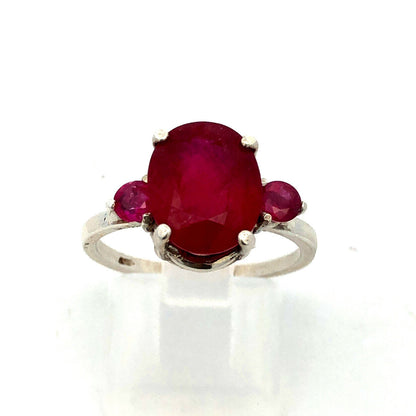 925 Sterling Silver Oval Ruby Solitaire Round Ruby Accented Cocktail Ring